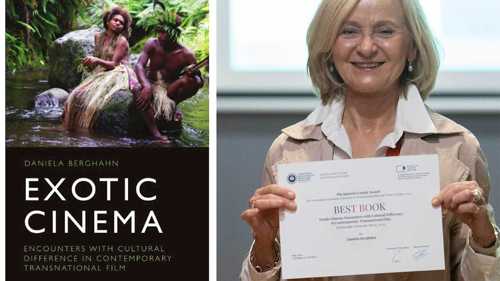 Daniela Bergham holding Janovics award and book cover